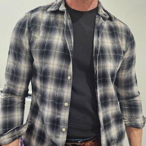 ALLSAINTS Plaid Flannel Button-Up Shirt – Men’s Medium – Grey/Black Check